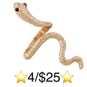Open Style Adjustable Gold Tone Textured Wrap Around Snake Ring, One Size, New